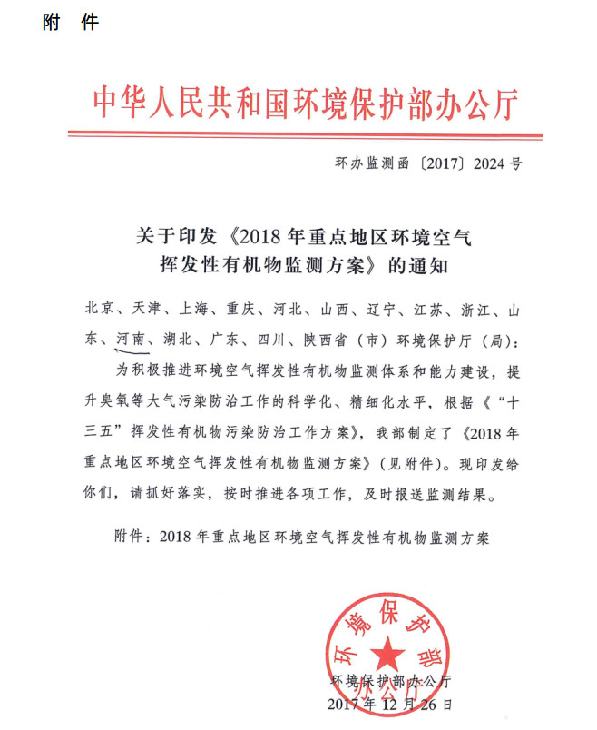 環(huán)境部新發(fā)布：2019年地級及以上城市環(huán)境空氣揮發(fā)性有機物監(jiān)測方案，附2018年方案要點對比